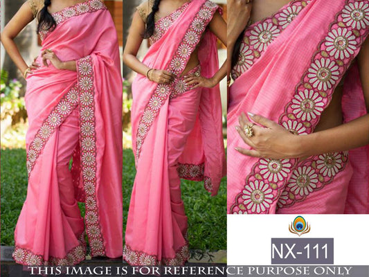 mahaveer pink festival wear lace border saree