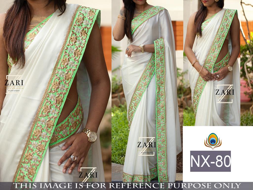 mahaveer white ceremonial embroidered saree