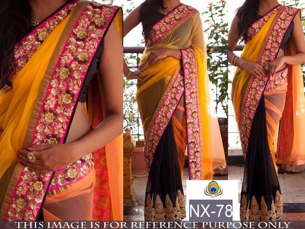 mahaveer yellow and black ceremonial embroidered saree
