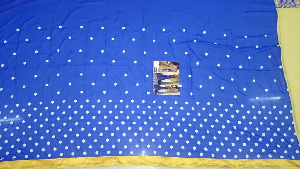 mahaveer yellow and blue half half embroidered saree