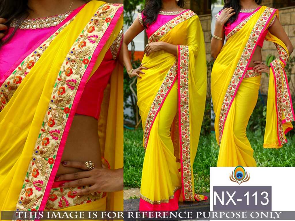 mahaveer yellow embroidered saree