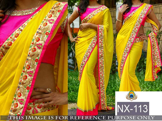 mahaveer yellow embroidered saree