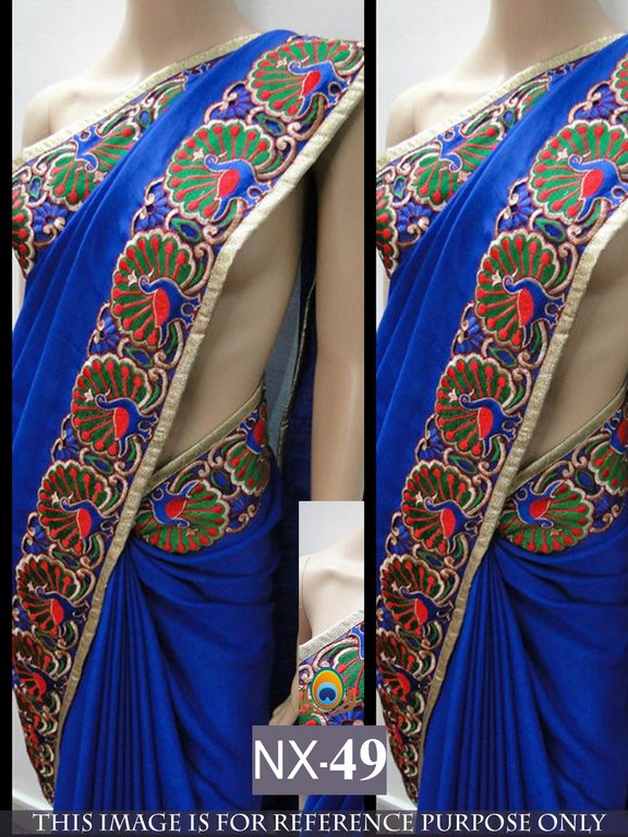 Mahavir blue heavy lace work saree