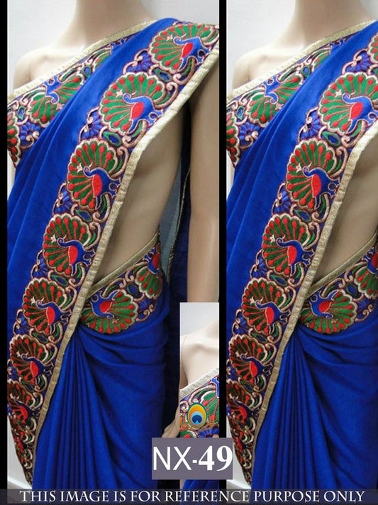 Mahavir blue heavy lace work saree