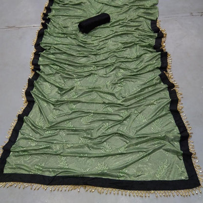 Mahendi green jursy jacquard saree with handwork border