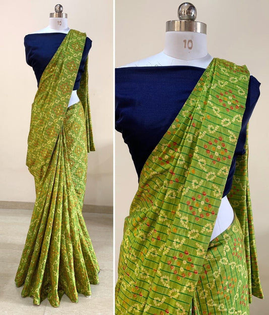 Mahendi green sana silk bandhni print saree