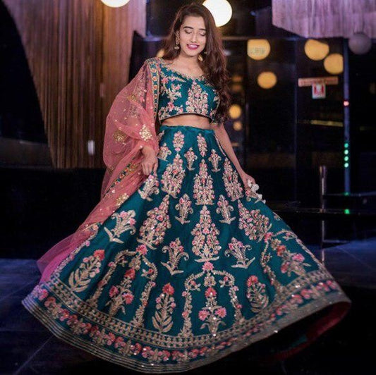 makhmal silk heavy embroidered bridal wedding lehenga