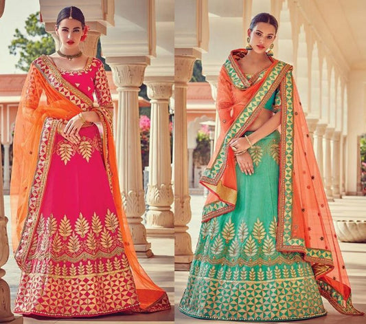 Malbari silk heavy embroidered wedding lehenga