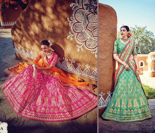 Malbari silk heavy embroidered wedding lehenga