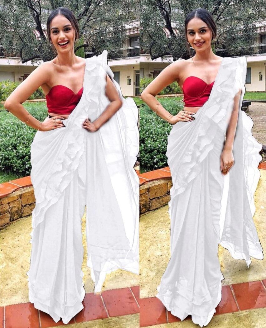 manushi chillar gorgeous designer plain partywear saree