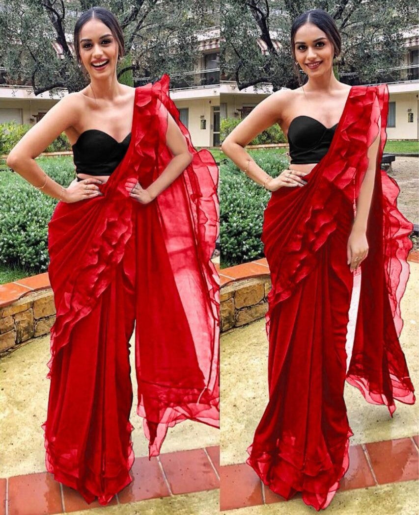 manushi chillar gorgeous designer plain partywear saree
