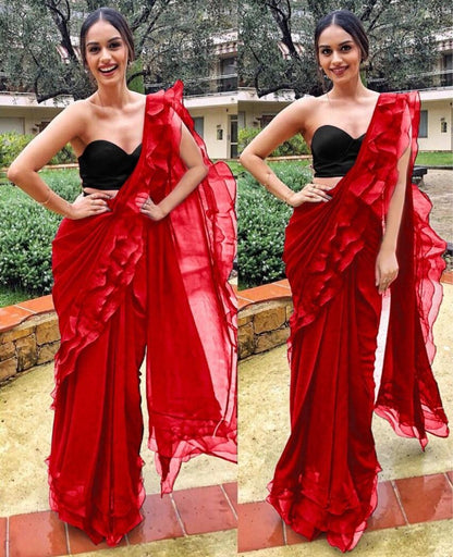manushi chillar gorgeous designer plain partywear saree