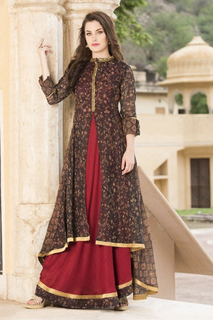 maroon and coffee cotton casual stylist kurti