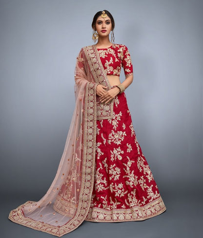 Maroon art silk heavy embroidered bridal lehenga choli