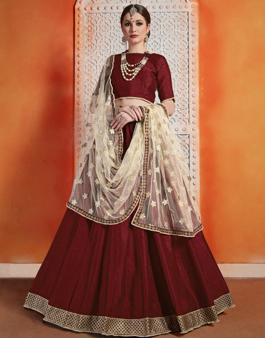 Maroon art silk zari work ceremonial lehenga choli