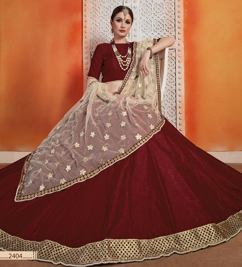 Maroon art silk zari work ceremonial lehenga choli