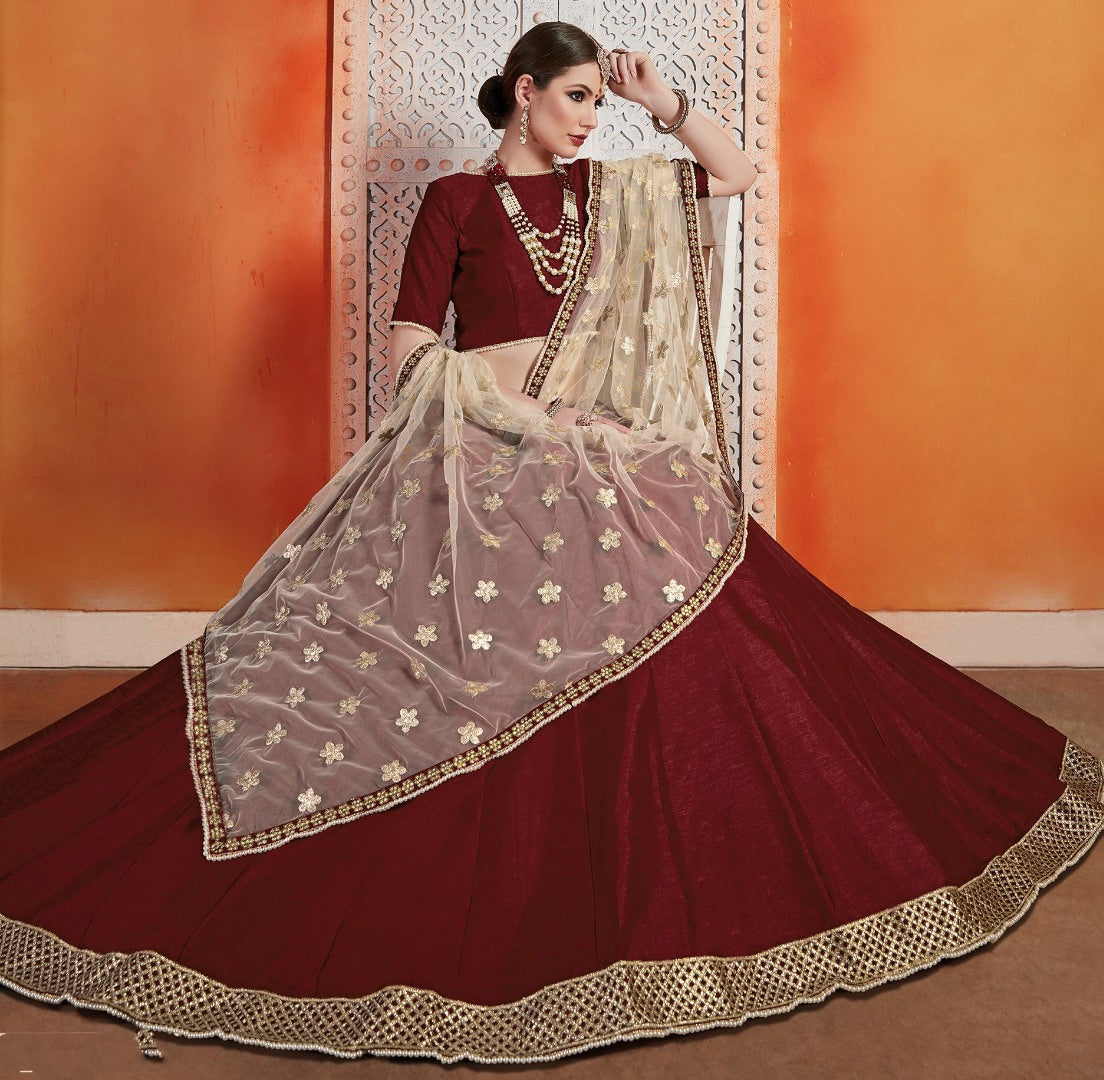 Maroon art silk zari work ceremonial lehenga choli