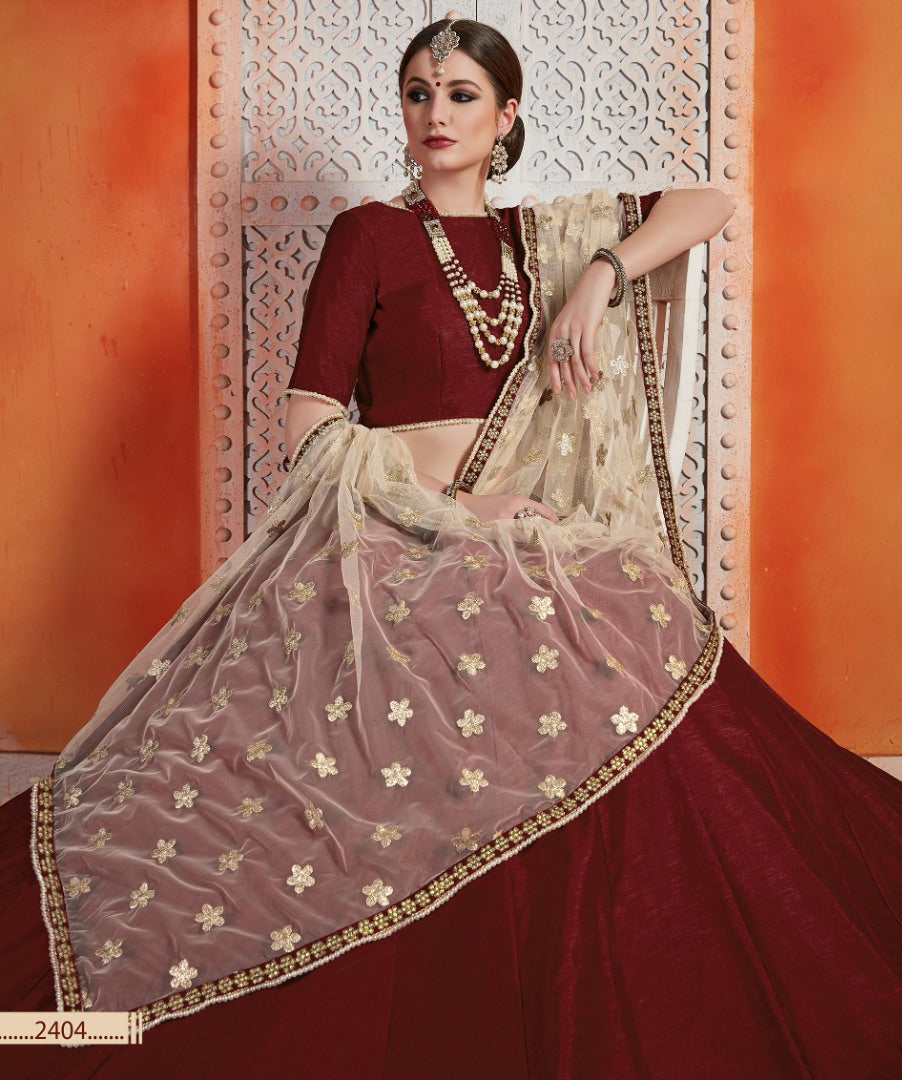 Maroon art silk zari work ceremonial lehenga choli