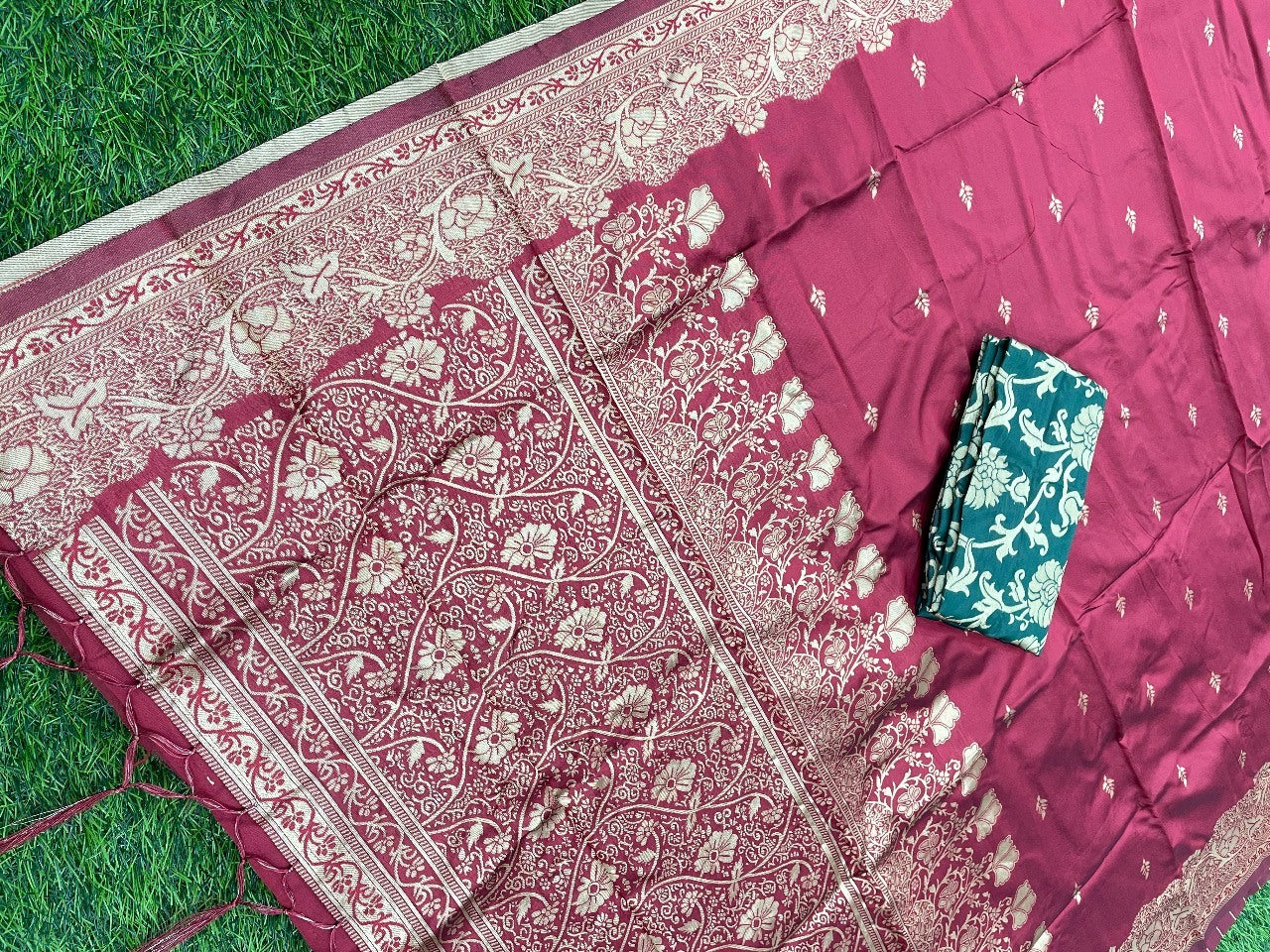 Maroon banarasi kota silk gold jari work wedding saree