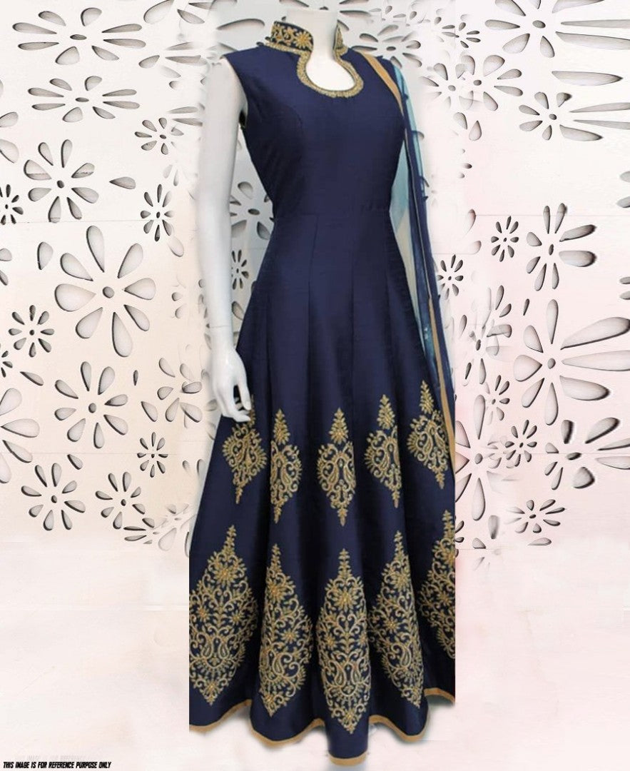 Maroon banglori silk embroidered semistitched gown