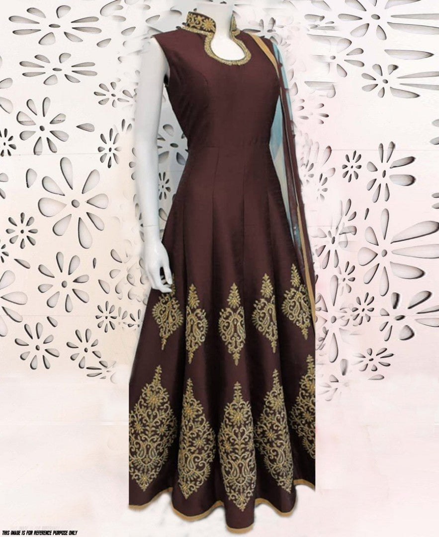 Maroon banglori silk embroidered semistitched gown