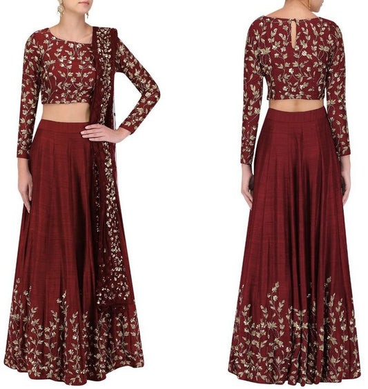 Maroon banglori silk heavy embroidered partywear lehenga
