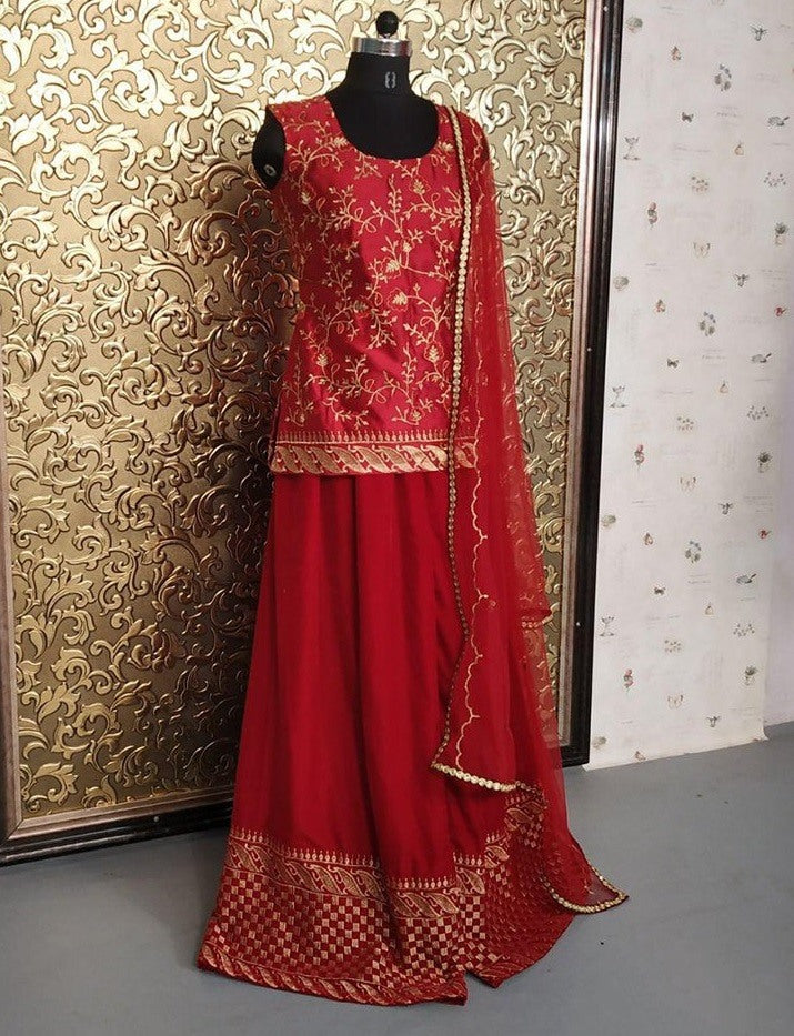 Maroon beautiful embroidered plazzo salwar suit
