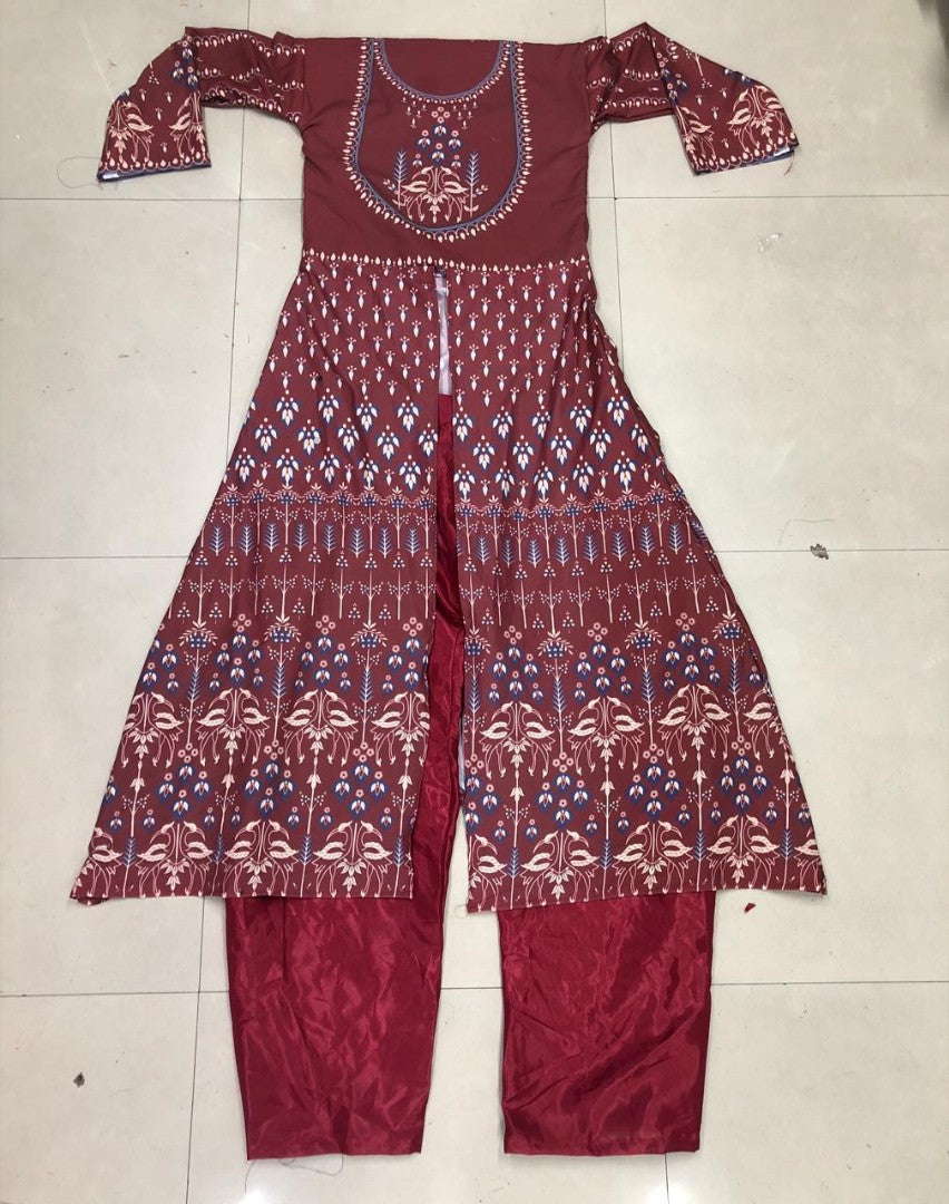 maroon beautiful printed plazzo suit