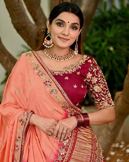 Maroon butter silk digital print and mirror work navratri festival lehenga choli