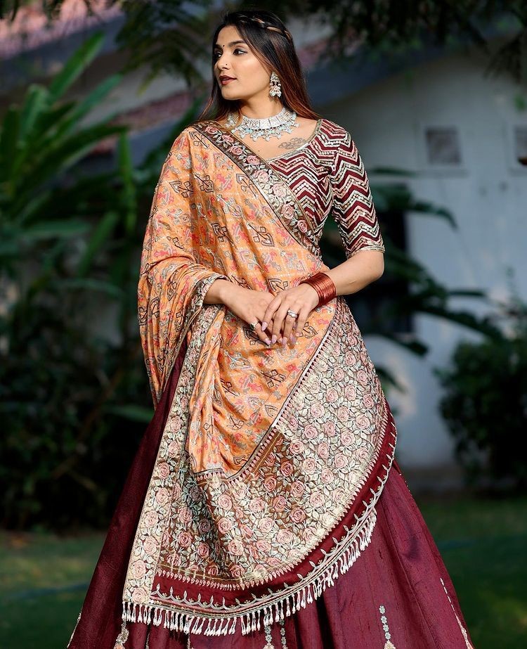 Maroon butter silk embroidered wedding lehenga choli