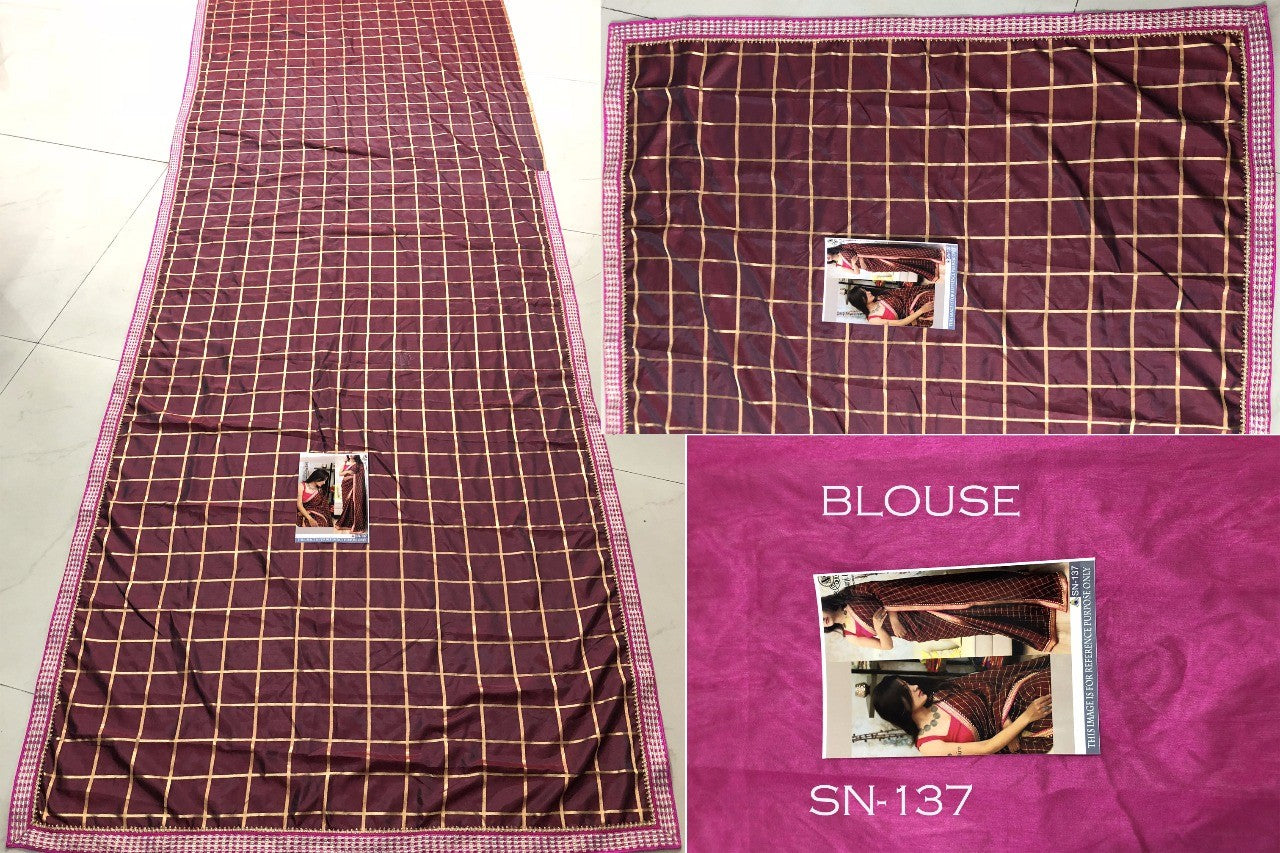 Maroon checks silk saree