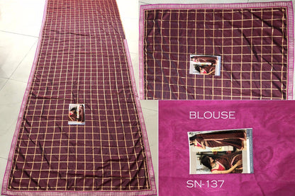 Maroon checks silk saree