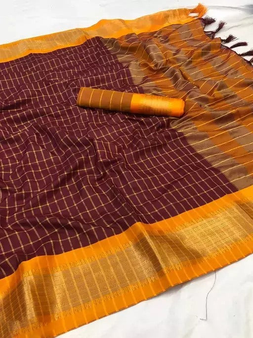 Maroon cotton jacquard border saree