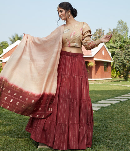 Maroon cotton jacquard weaving work party wear lehenga choli