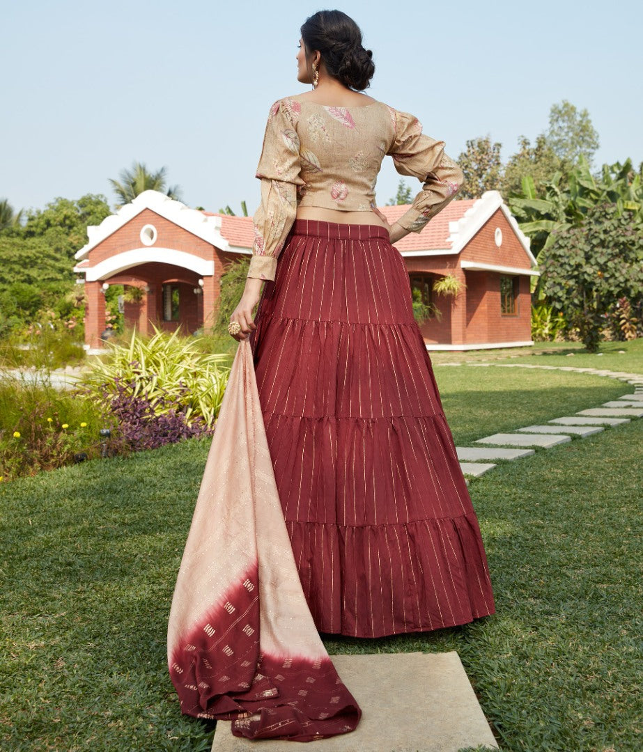 Maroon cotton jacquard weaving work party wear lehenga choli