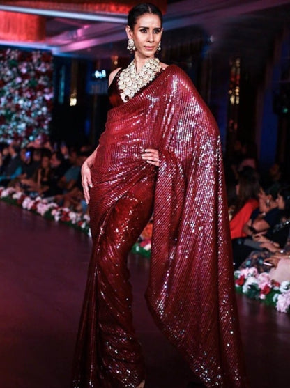 Maroon Designer sequence work glamorous partywear saree