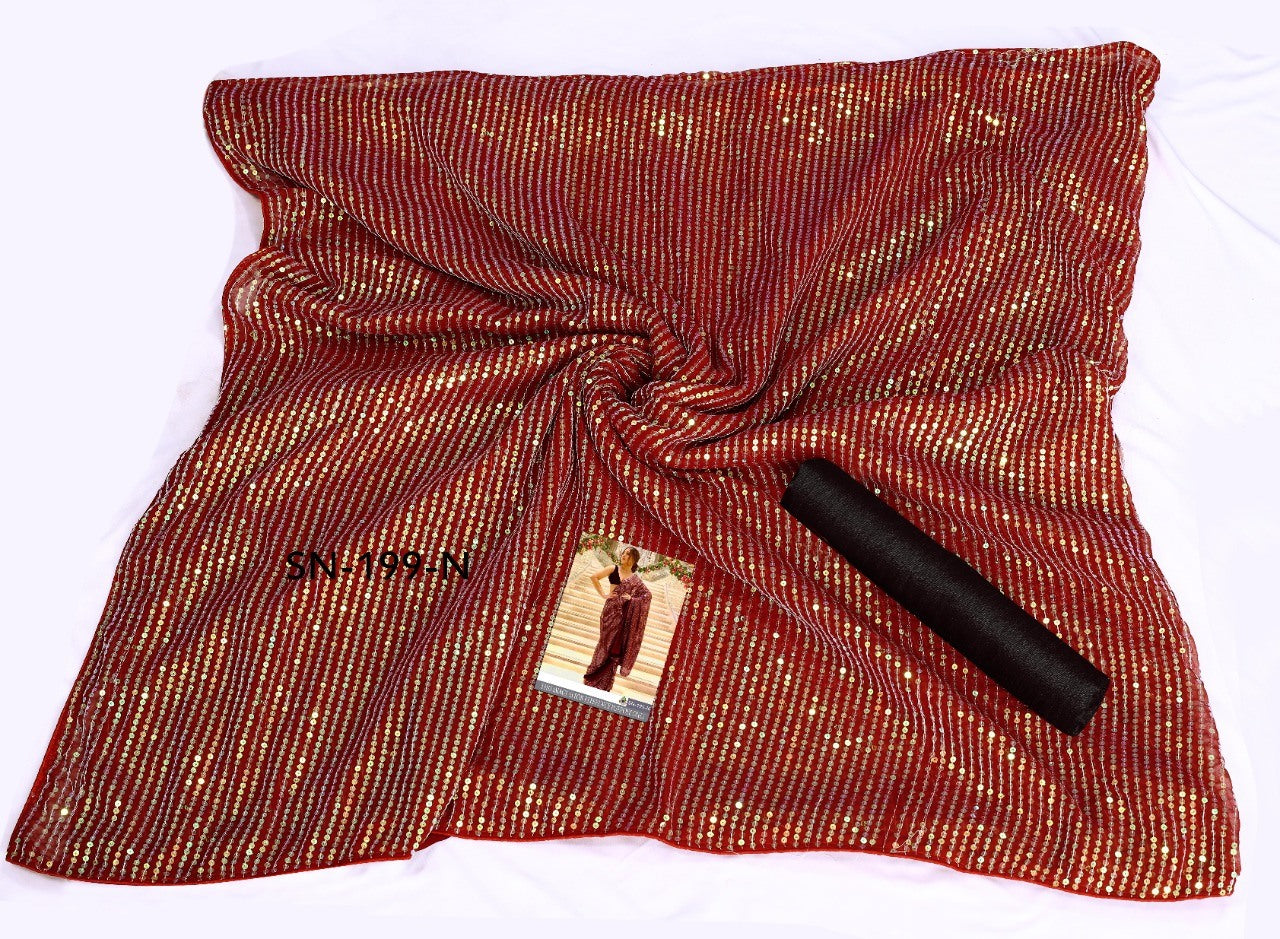 Maroon Designer sequence work glamorous partywear saree
