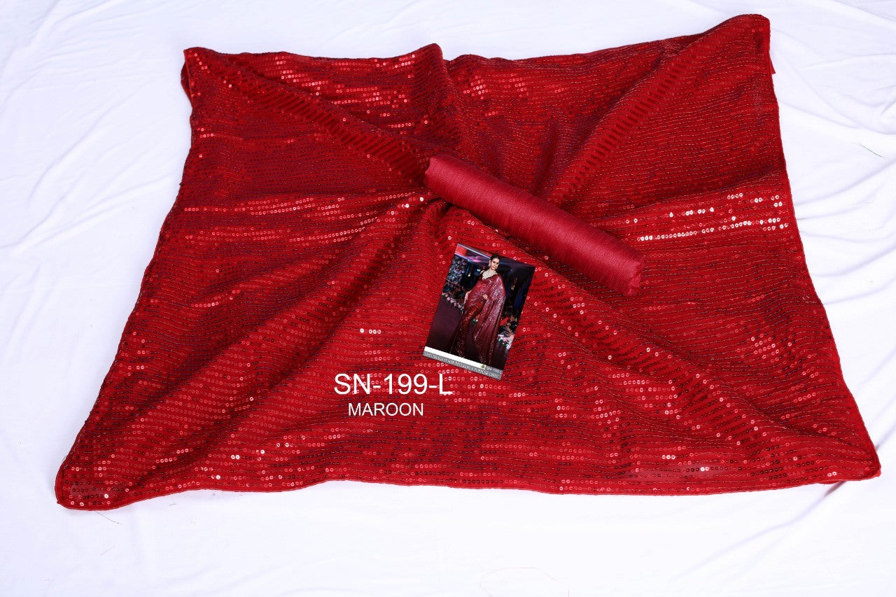 Maroon Designer sequence work glamorous partywear saree