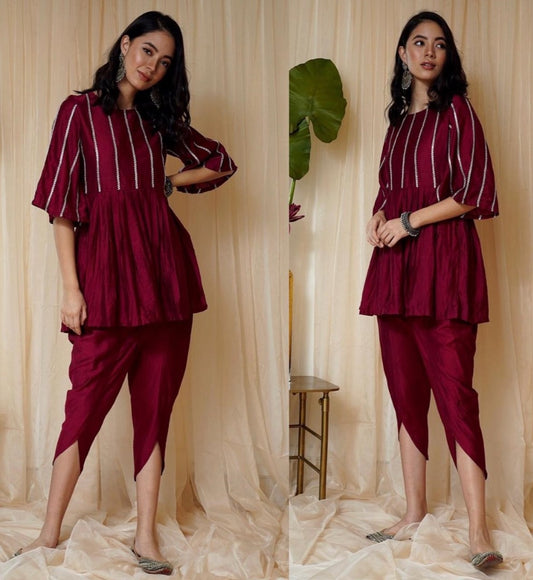 Maroon dhoti kurti