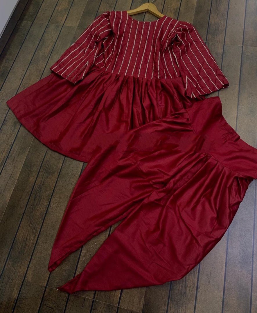 Maroon dhoti kurti