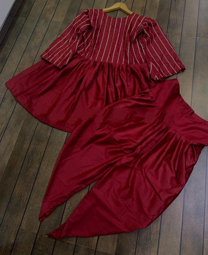 Maroon dhoti kurti