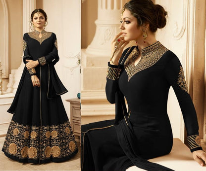 Maroon faux georgette beautiful embroidered long anarkali suit