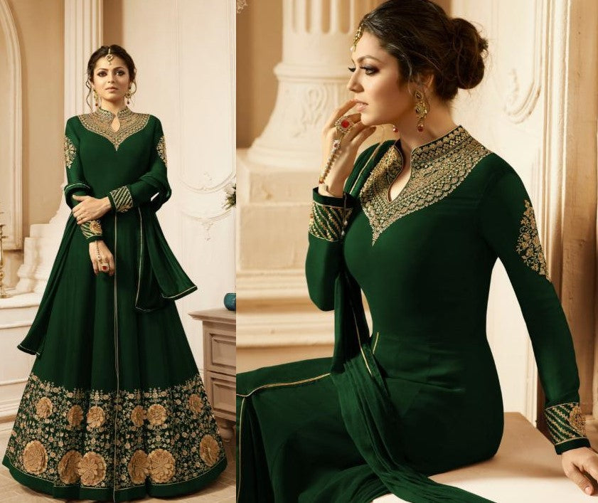 Maroon faux georgette beautiful embroidered long anarkali suit