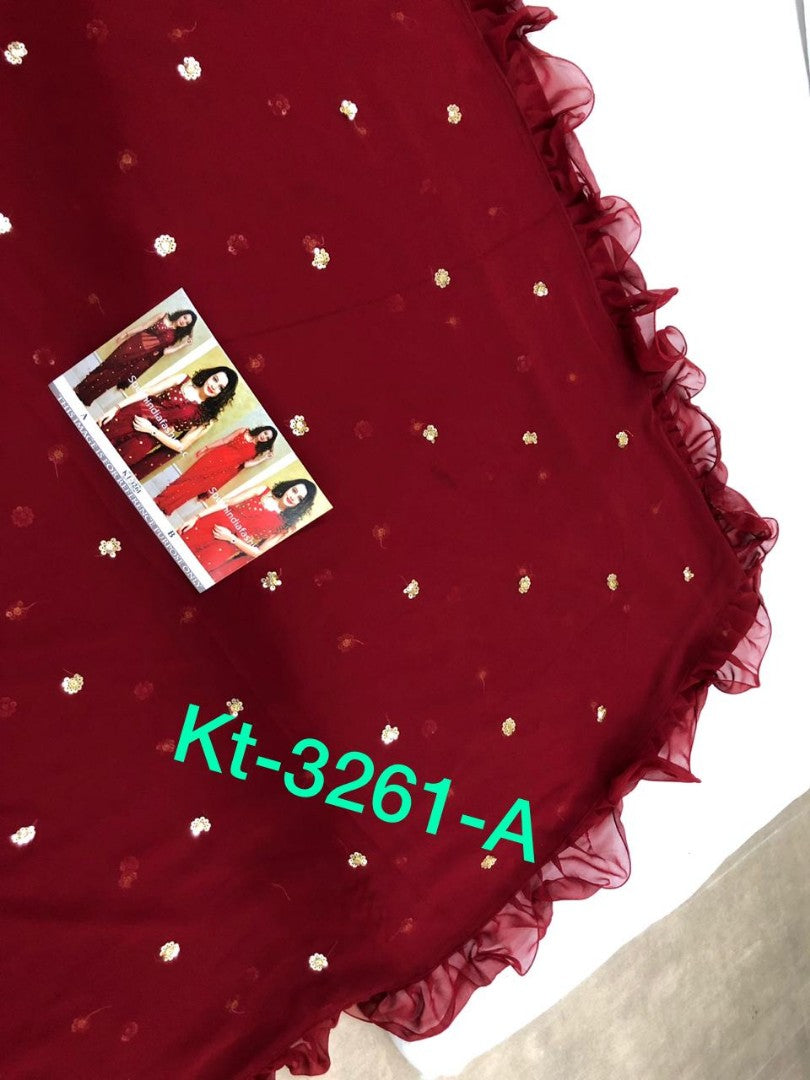 maroon georgette beautiful zari threadwork butti partywear saree