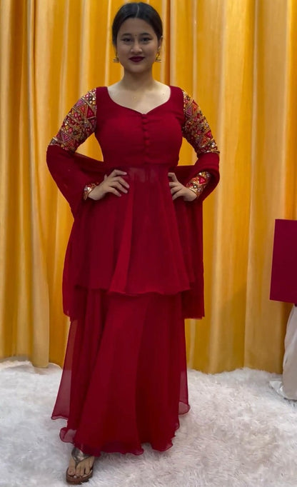Maroon georgette designer plazzo suit
