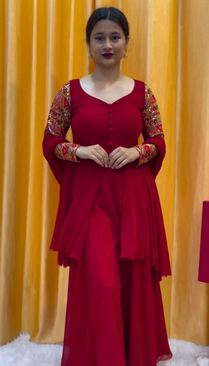 Maroon georgette designer plazzo suit