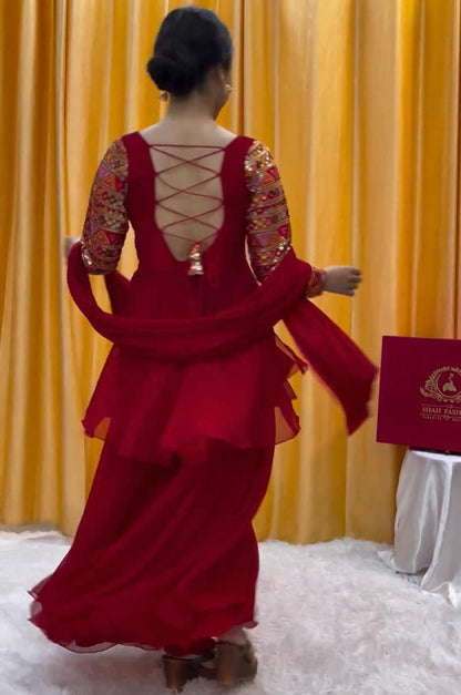 Maroon georgette designer plazzo suit