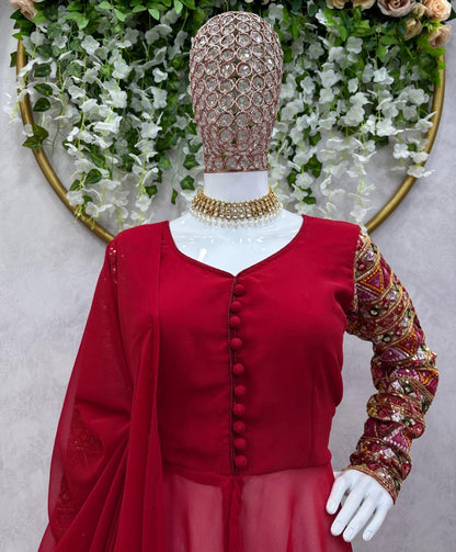 Maroon georgette designer plazzo suit