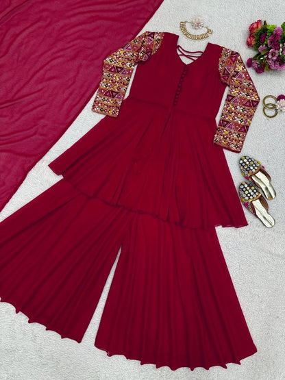Maroon georgette designer plazzo suit