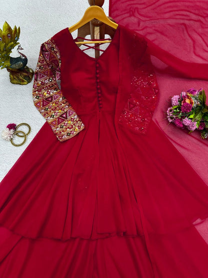 Maroon georgette designer plazzo suit